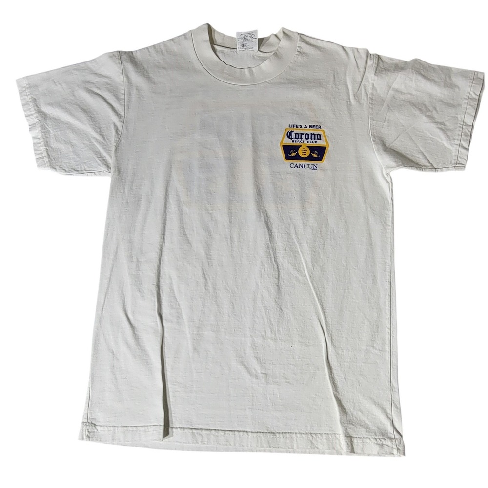 Vintage Corona Beach Club Cancun Mexico White Graphic‎ T-Shirt Mens Large L